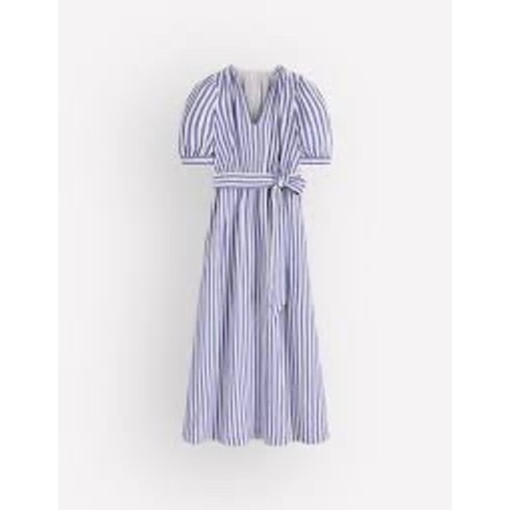 Boden Double Cloth Puff Sleeve Striped Dress Blue 8P‎ New With Tags